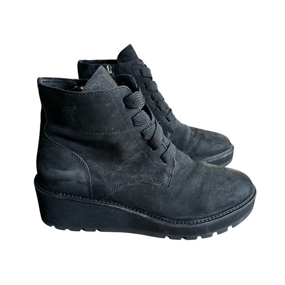 Eileen Fisher Collar Tumbled Nubuck Wedge Bootie Black Size 9.5 - Picture 7 of 11